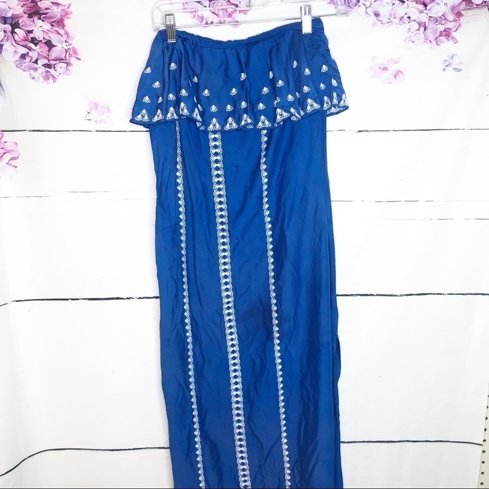 Vineyard Vines | Embroidered Strapless Maxi Blue Y2K Dress - Picture 3 of 8